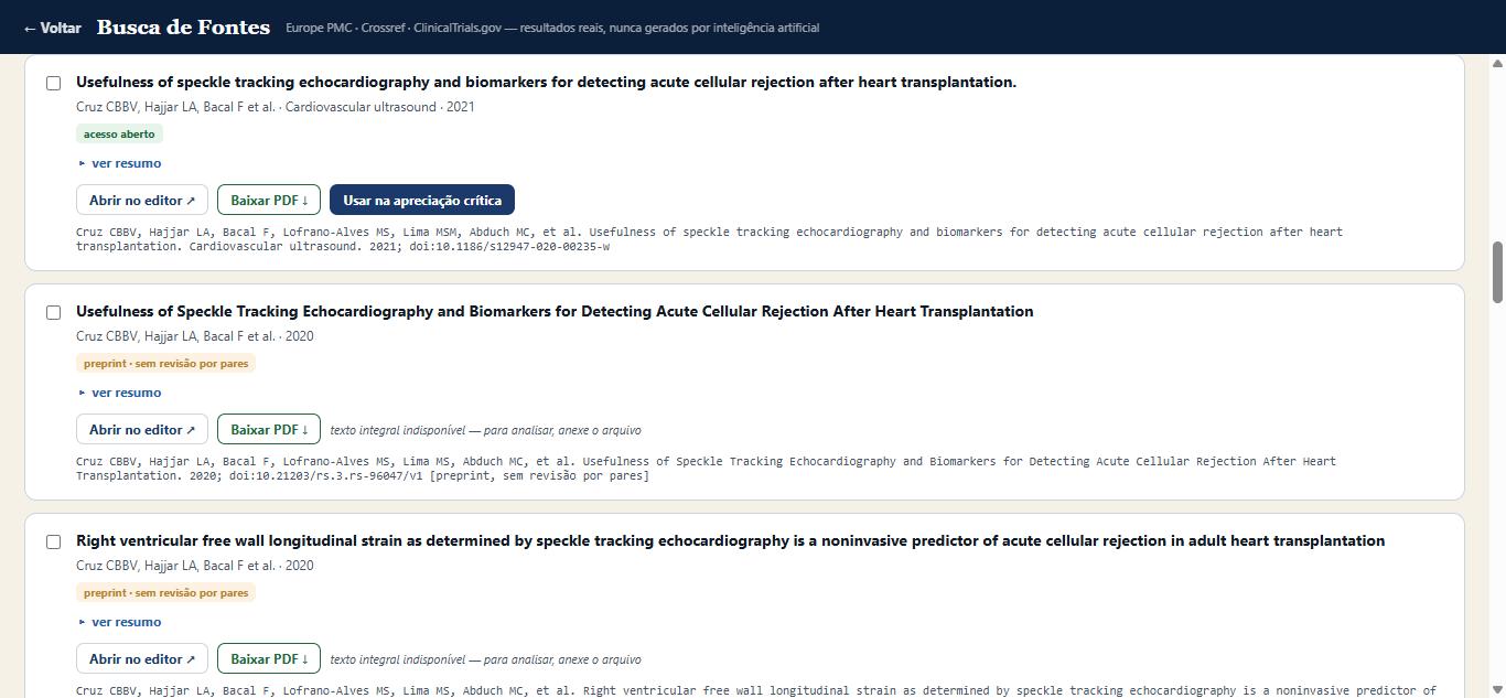 Busca de Fontes do PA Coach com resultados reais marcados como acesso aberto e preprint sem revisão por pares